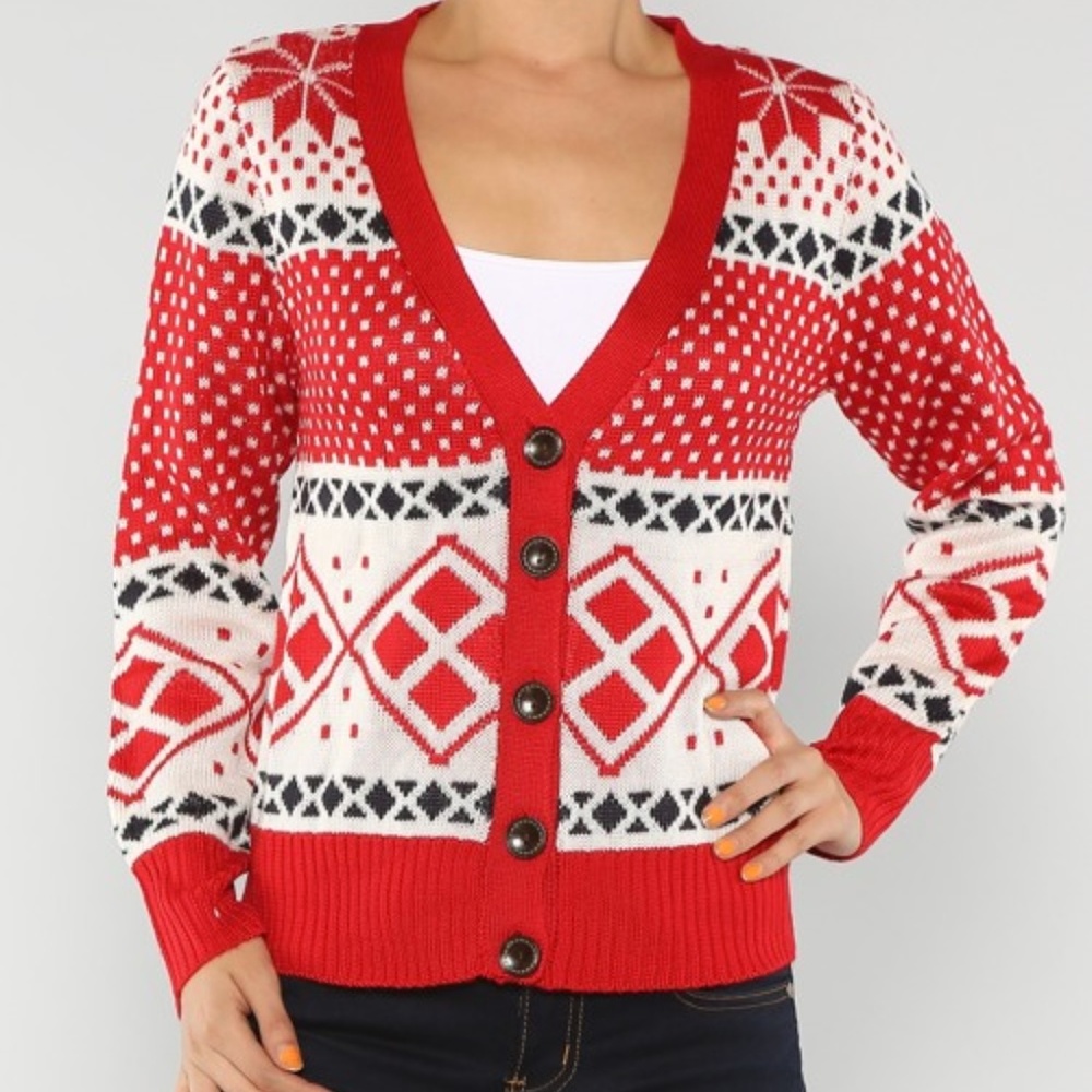 Red Winter Print cardigan